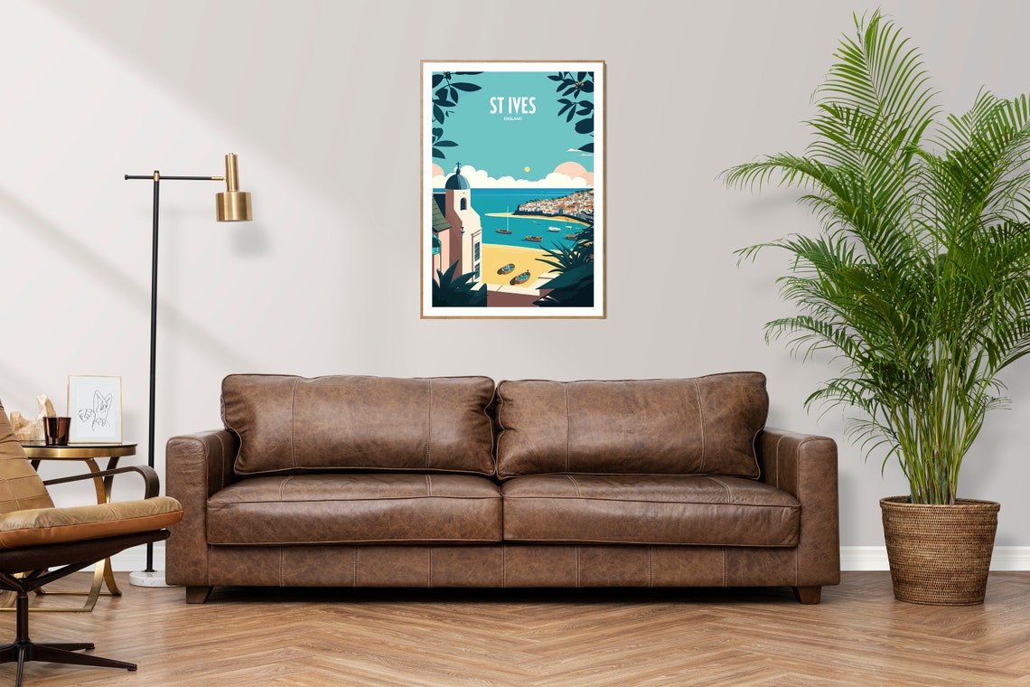 St Ives England Old Harbor Church Tower Beach Vintage Travel Poster - Image 2