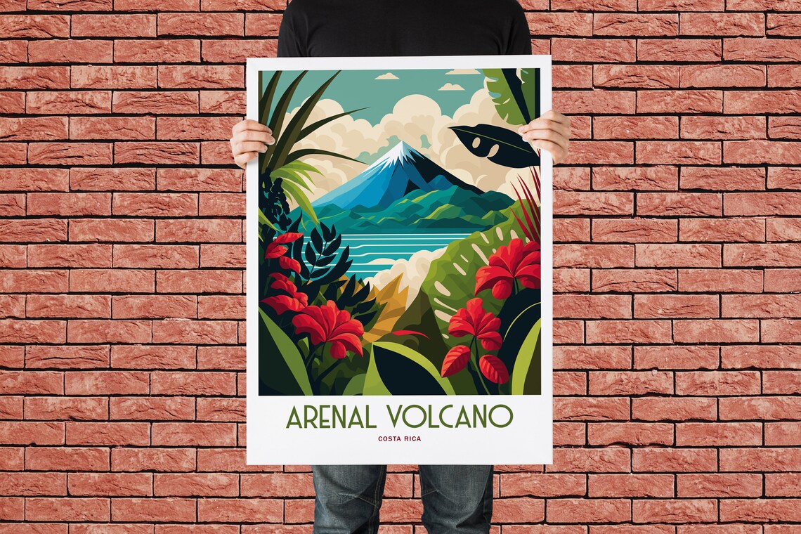 Arenal Volcano Travel Poster, Costa Rica Landscape - Image 2