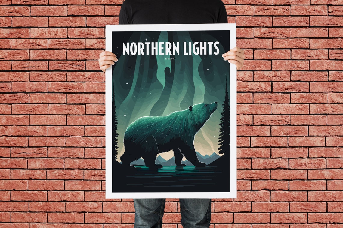 Northern Lights Iceland Travel Print Iceland Travel Art Northern Lights Travel Print Iceland Landmark Print Northern Travel Poster - Image 4