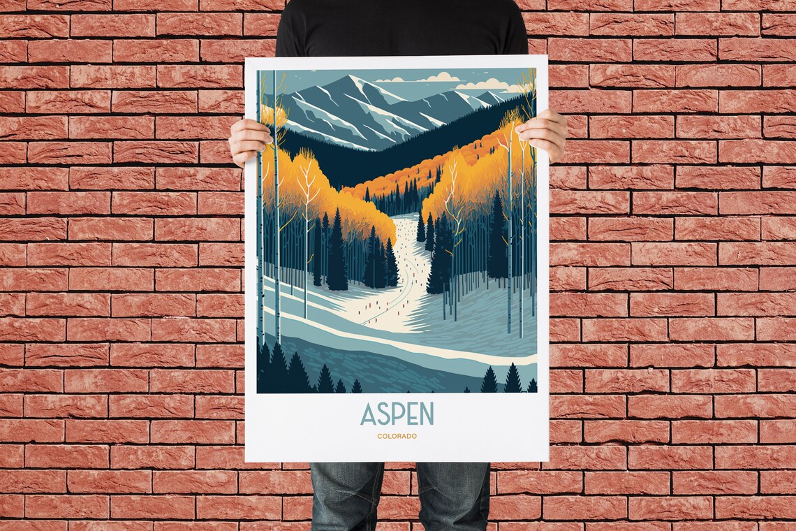 Aspen Ski Travel Print Aspen Resort Travel Art Skiing Travel Print Skiing Slope Aspen Skiing Travel Poster - Image 3