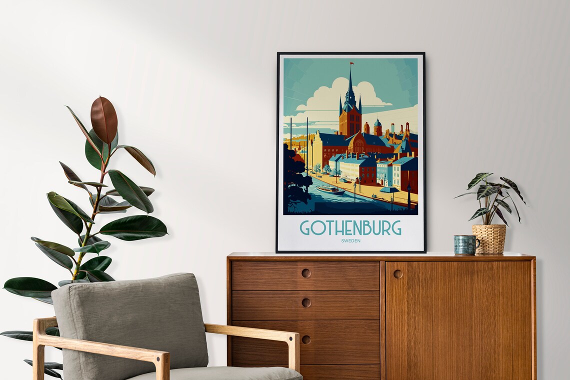 Gothenburg Sweden Harbor Church Spire Canal Boat Travel Poster - Image 4