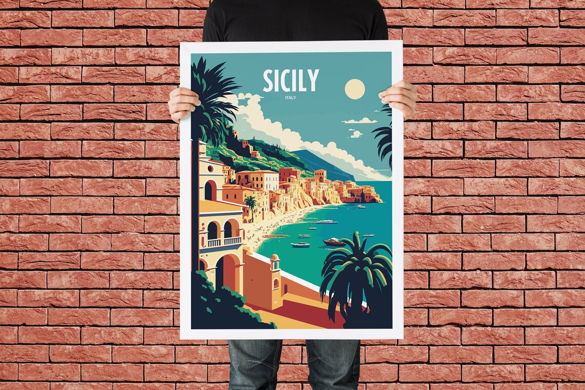Sicily Italy Travel Poster, Seaside Landmark Print - Image 3