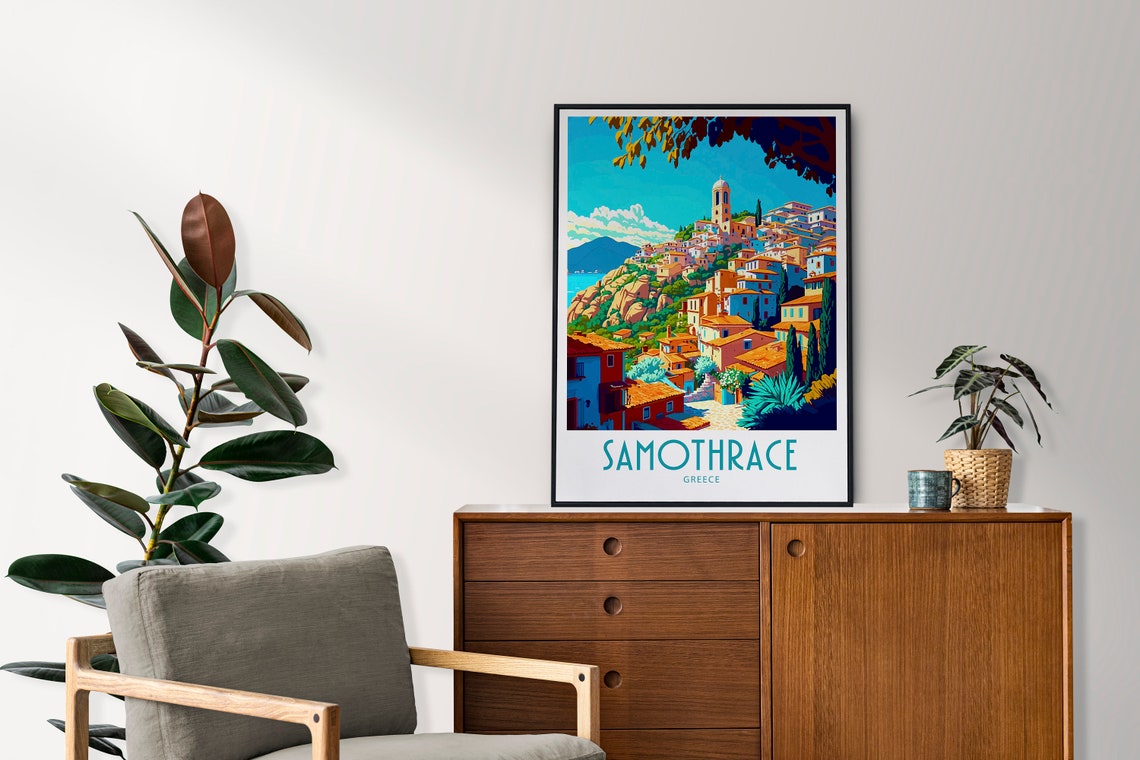 Samothrace Greece Hillside Coastal Town Retro Travel Art Poster - Image 3