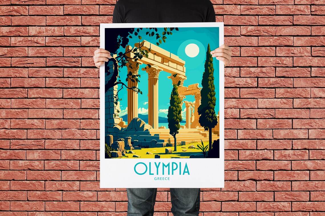 Olympia Greece Travel Poster with Ancient Temple Ruins and Columns - Image 3