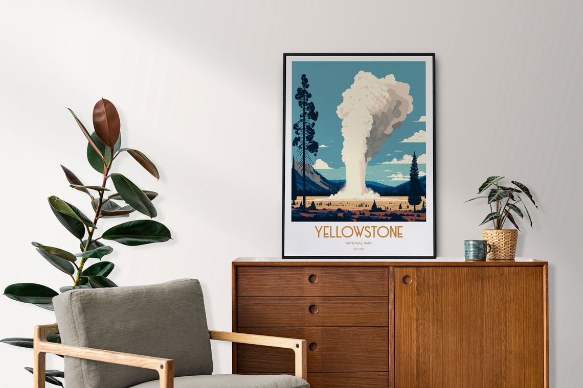 Yellowstone National Park Erupting Geyser Vintage Travel Poster - Image 2