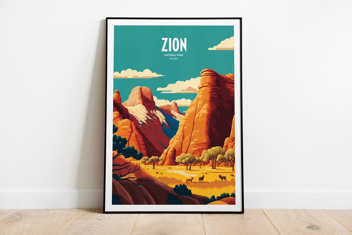 Zion National Park Travel Print National Park Travel Art Zion Travel Print Usa National Park Zion Travel Poster
