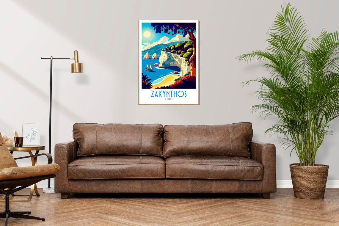 Zakynthos Greece Coastal Cliffs Sailboat Vintage Travel Poster - Image 2