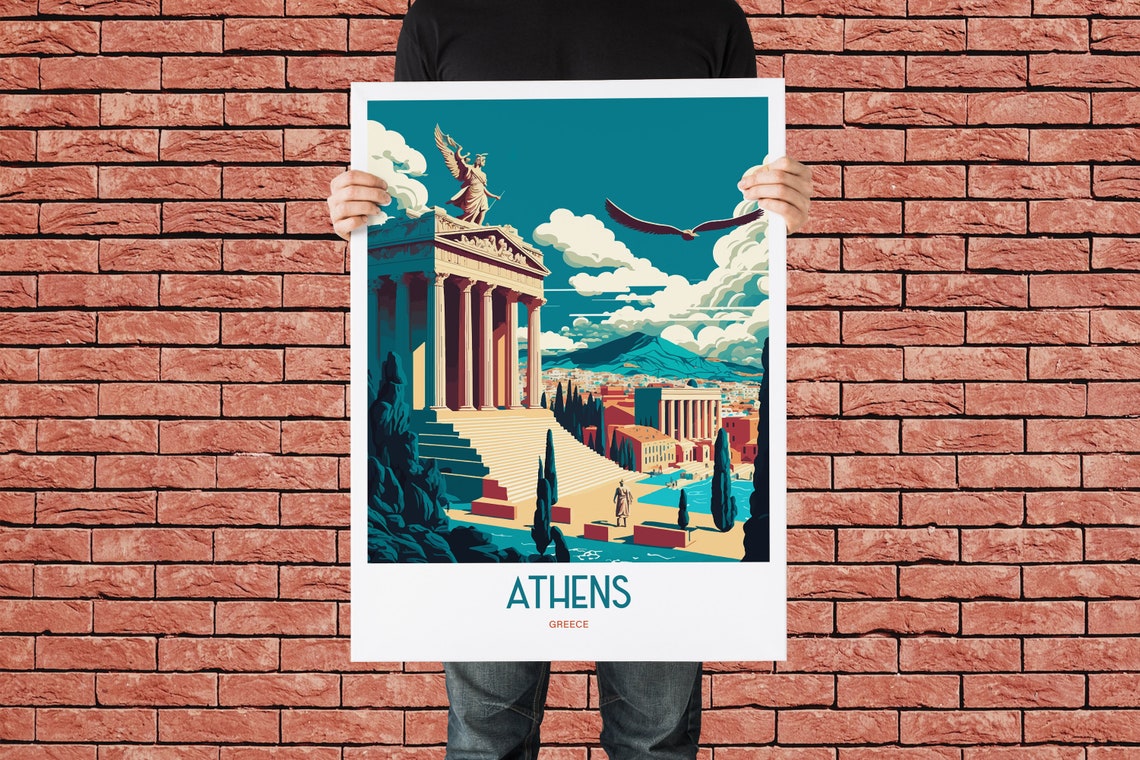 Athens Greece Ancient Temple Winged Statue Eagle Travel Poster - Image 2