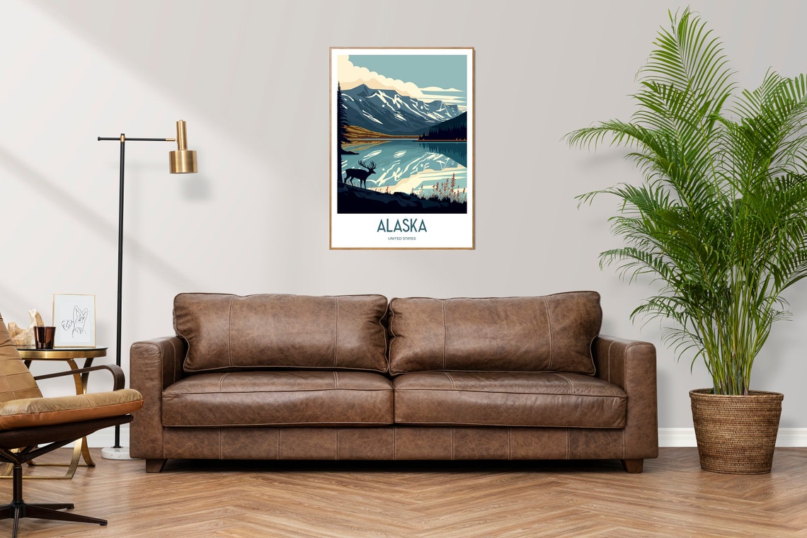 Alaska United States Mountain Lake Deer Vintage Travel Poster - Image 2