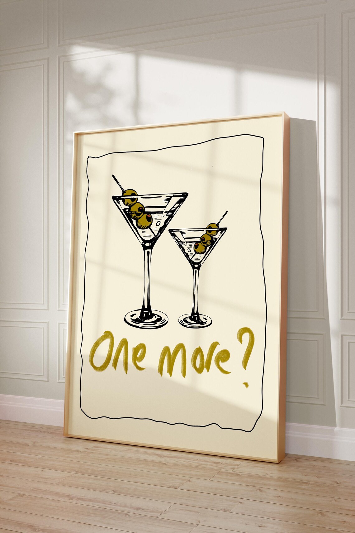 Martini Glasses One More Cocktail Illustration Retro Bar Cart Poster