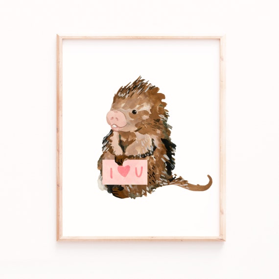 Porcupine Love Art Print, Valentine's Day Cute Animal