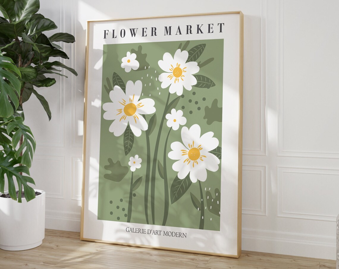 Flower Market Green Daisy Bouquet Botanical Gallery Wall Art