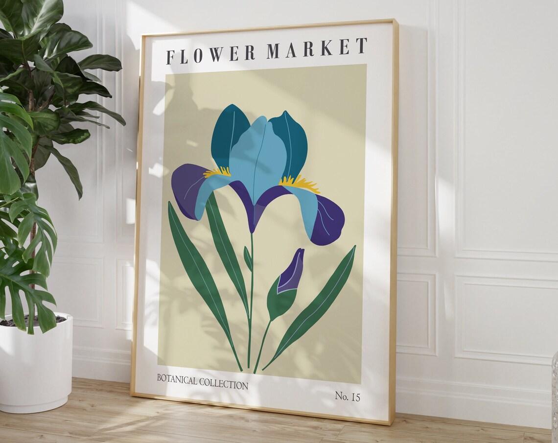 Flower Market Iris Botanical Collection Blue Bloom Floral Wall Art