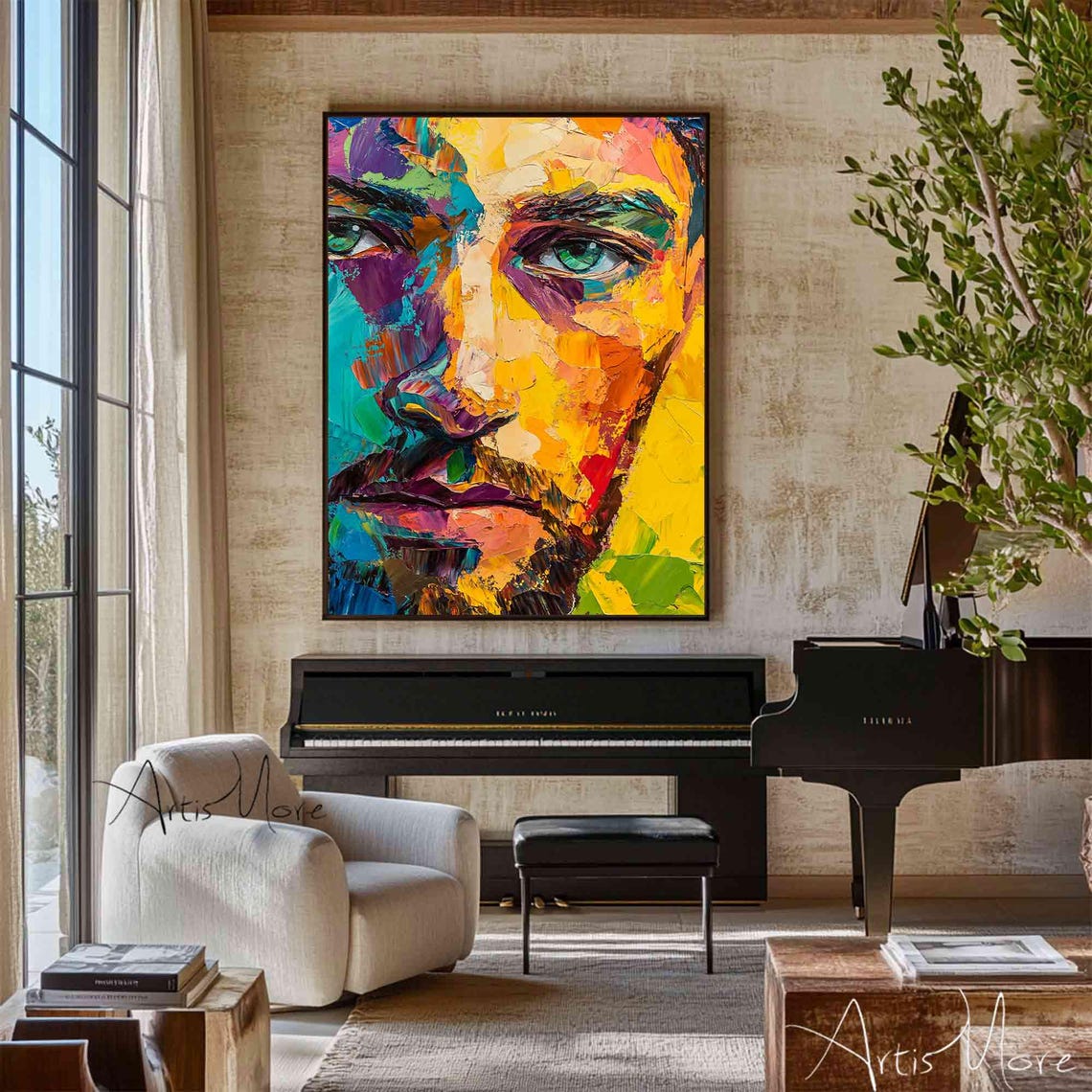 Vertical Pop Art Man Face Colorful Abstract Portrait Canvas Poster - Image 3