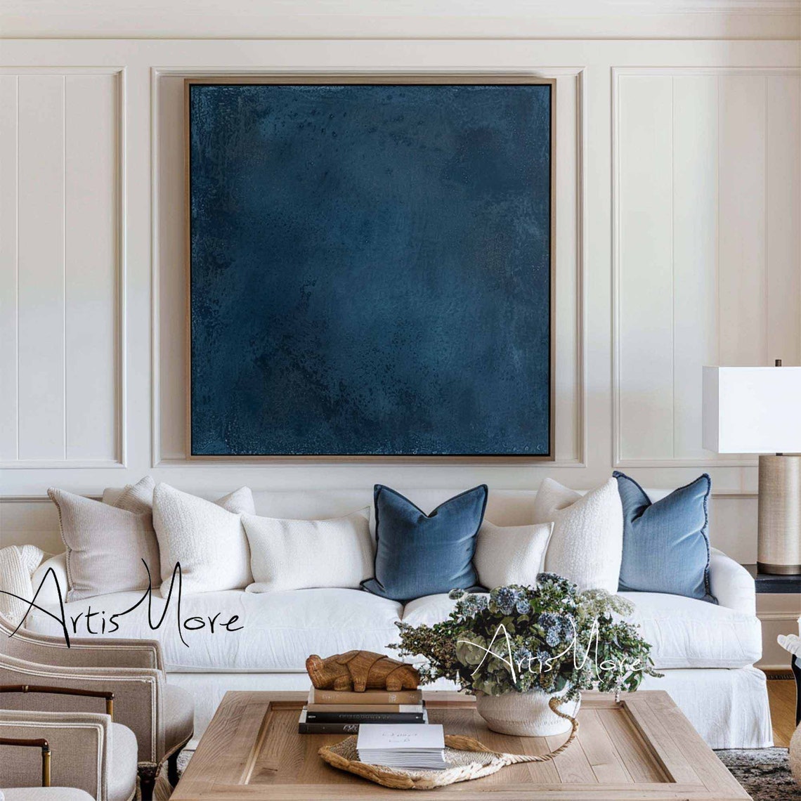 Deep Navy Blue Minimalist Abstract Texture Color Field Art Poster - Image 2