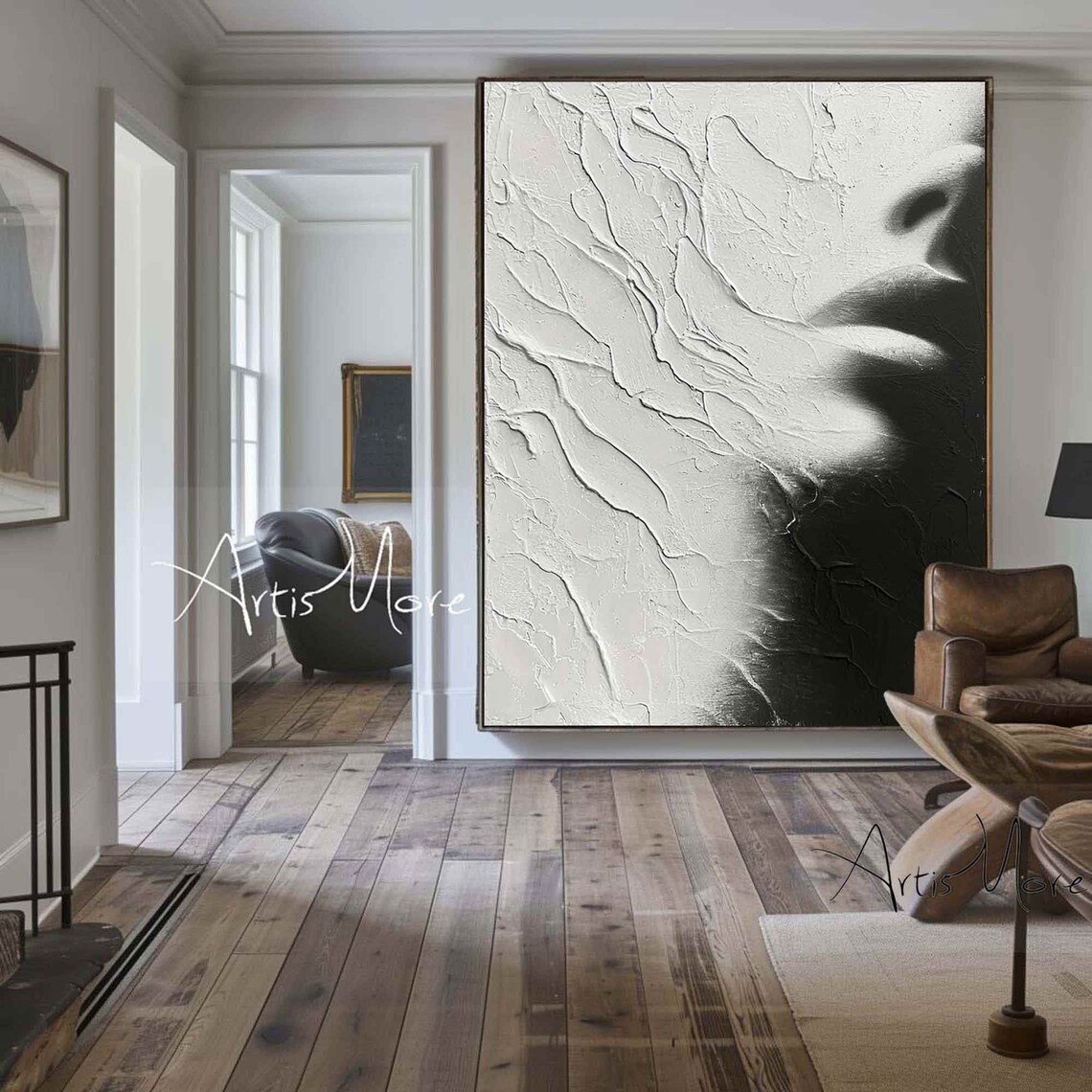 White Black Woman Face Profile Sculptural Texture Abstract Portrait Wall Art - Image 5