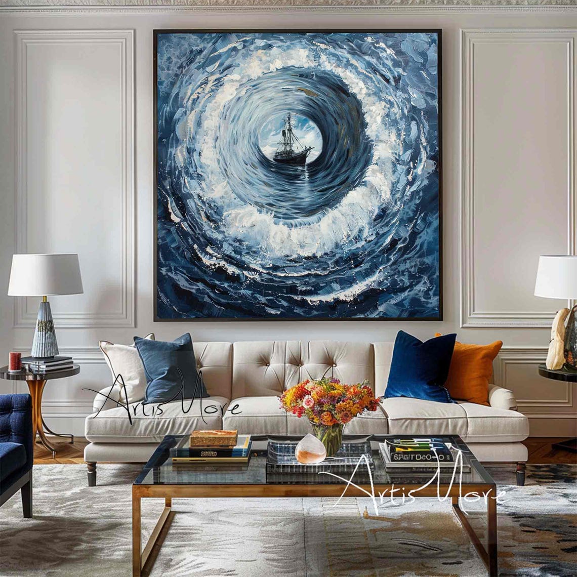 Tall Ship Ocean Whirlpool Swirl Dramatic Wave Tunnel Art Poster - Image 2