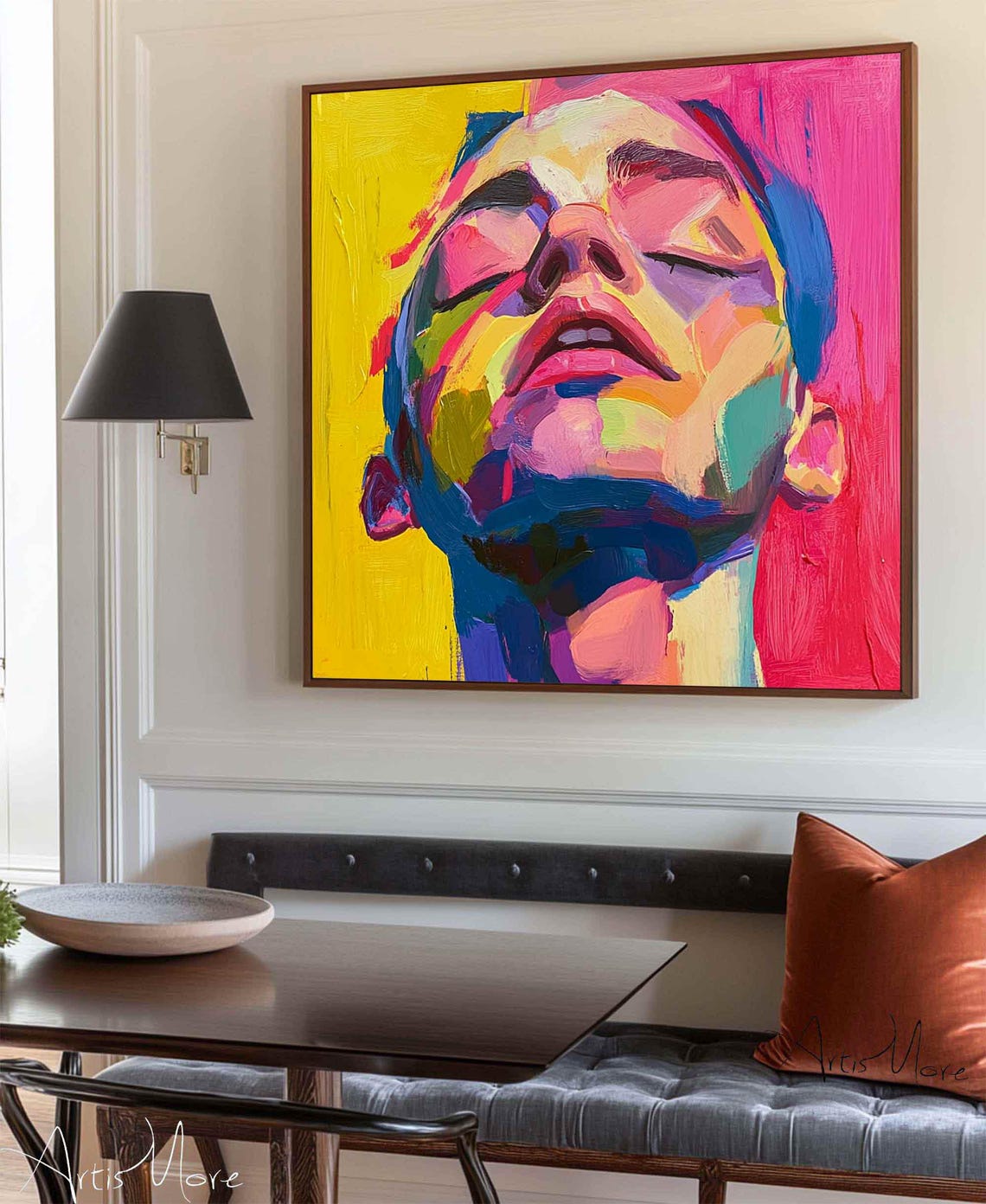 Abstract Man Face Tilted Up Colorful Portrait Yellow Pink Poster - Image 4