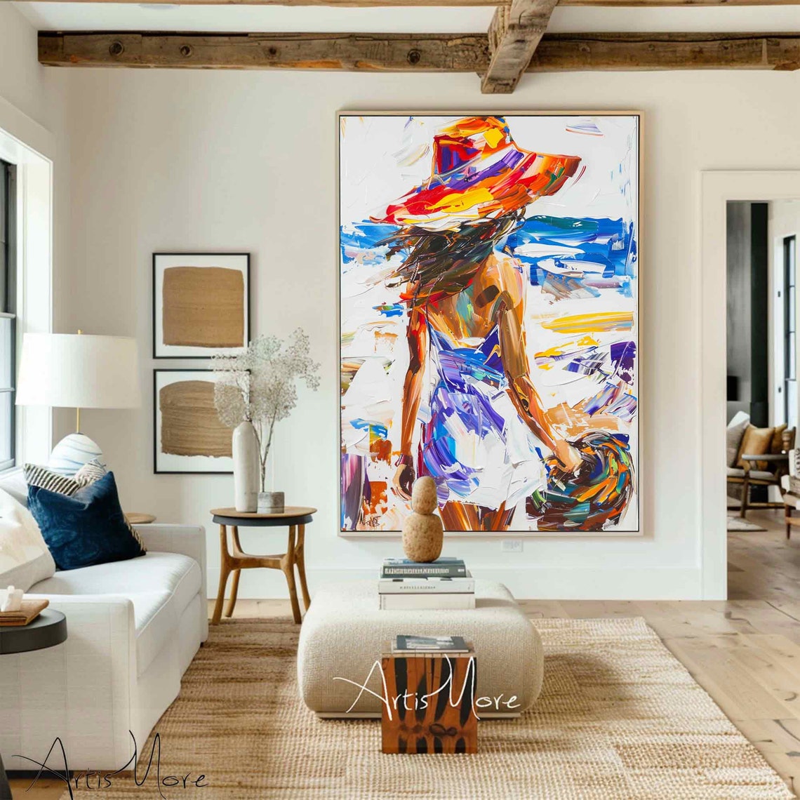 Minimalist Woman Figure Art Colorful Texture Art Painting Large Wall Art Female Figure Painting Modern Living Room Wall Art Decor - Image 4