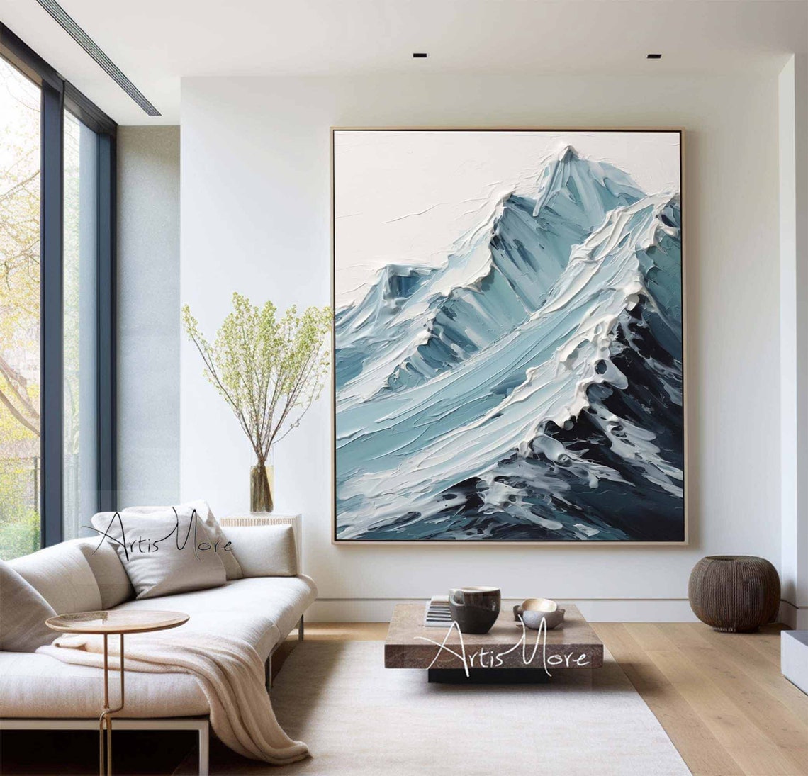 Large Snow Mountain Wall Art Blue Abstract Mountain Painting Blue White Texture Wall Art Modern Landscape 3d Texture Painting On - Image 2