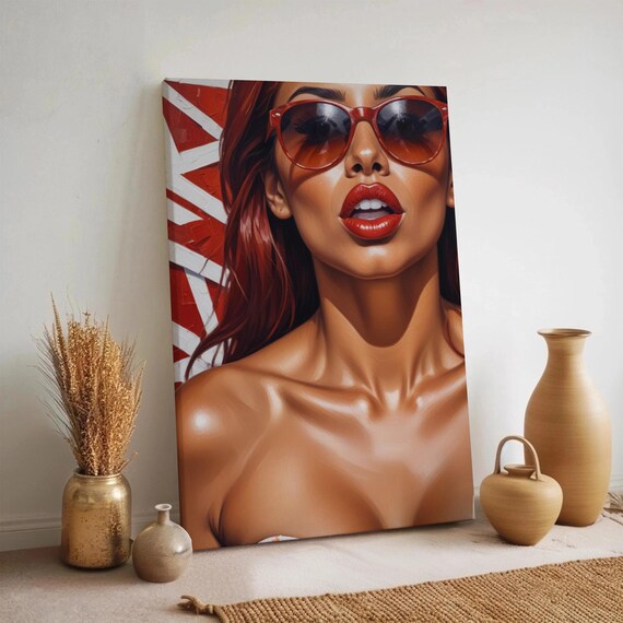 Glam Red Sunglasses Woman Pop Art Bold Fashion Portrait Poster