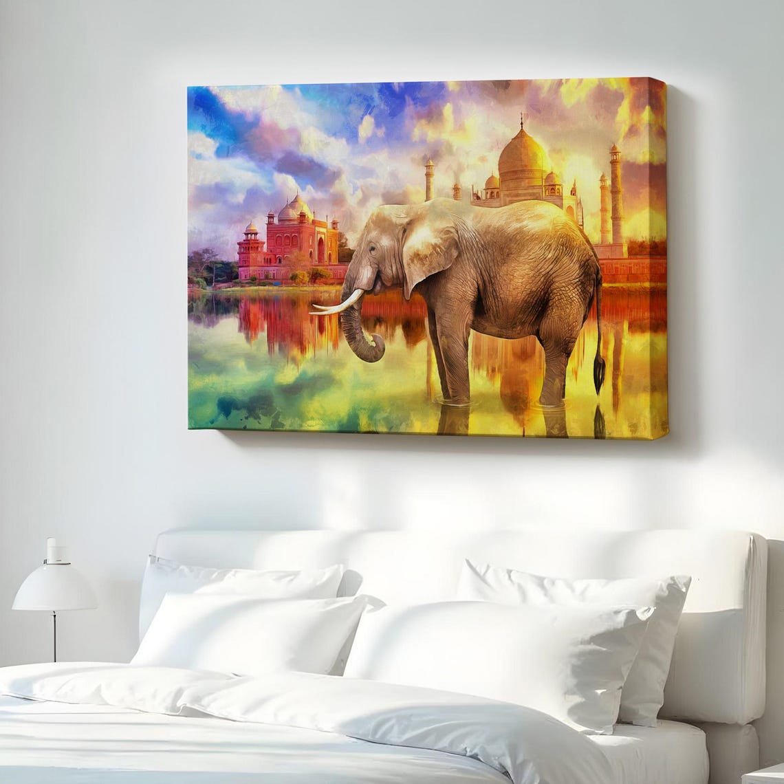 Majestic Elephant Before The Taj Mahal At Sunset India Art Poster