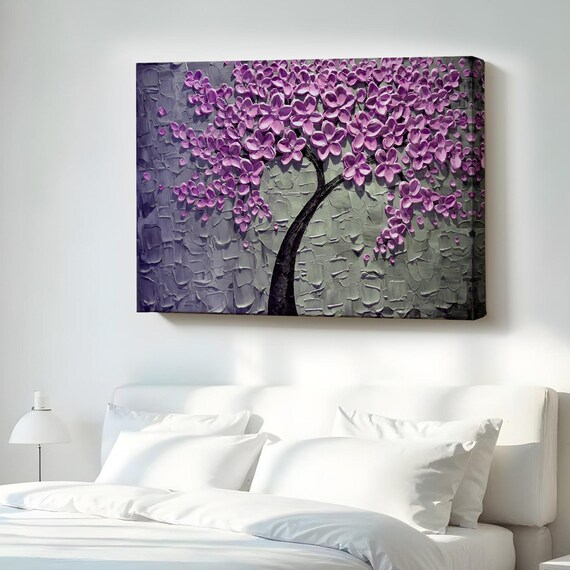 Purple Blossom Tree Textured Impasto Oil Painting Floral Poster