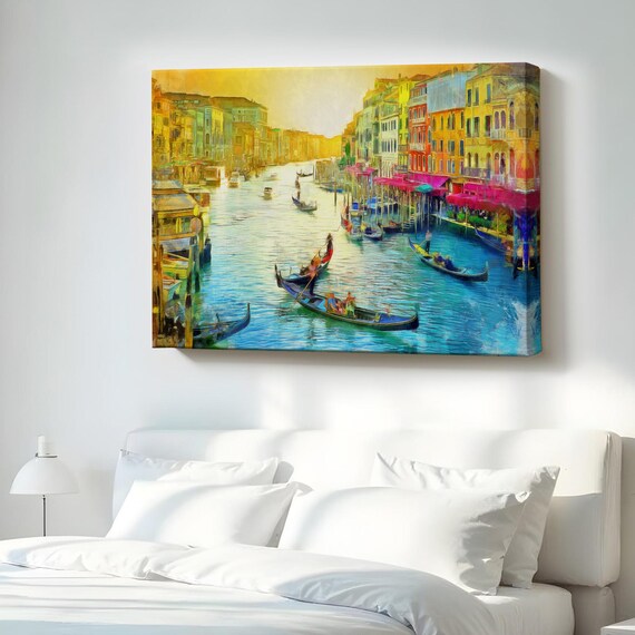 Venice Grand Canal Gondola Boats Oil Painting Italy Landmark Wall Art