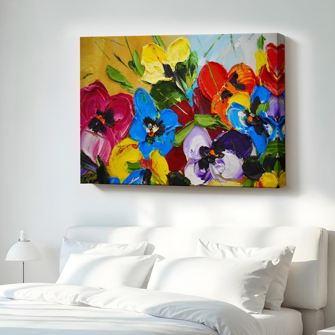 Vibrant Pansy Floral Impasto Painting Bold Color Canvas Wall Art