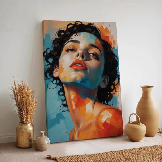 Colorful Expressionist Woman Portrait Modern Face Painting Wall Art