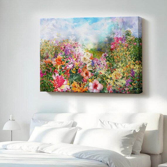 Watercolor Wildflower Landscape Blooming Garden Floral Canvas Poster