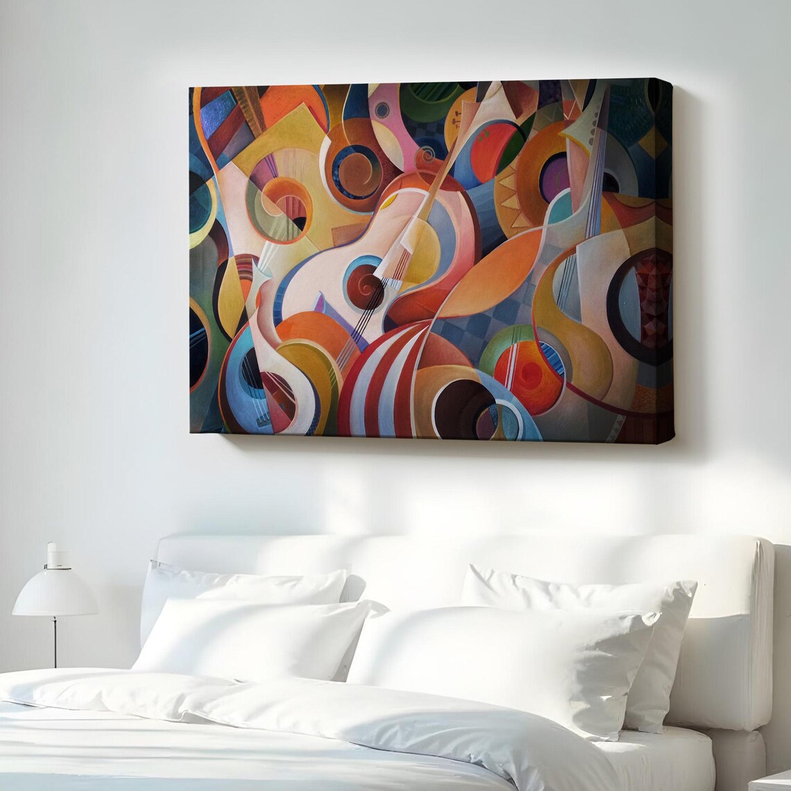 Abstract Colorful Guitars Cubist Music Painting Modern Art Poster
