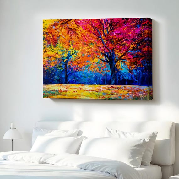 Autumn Trees Oil Painting Look Decorative Canvas Wall Art Landscape Table Nature Decor