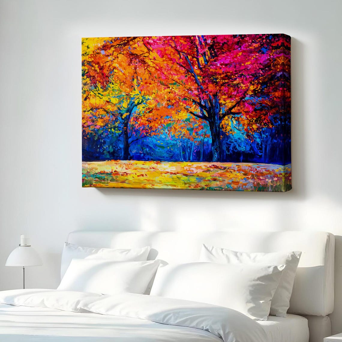 Autumn Trees Oil Painting Look Decorative Canvas Wall Art Landscape Table Nature Decor