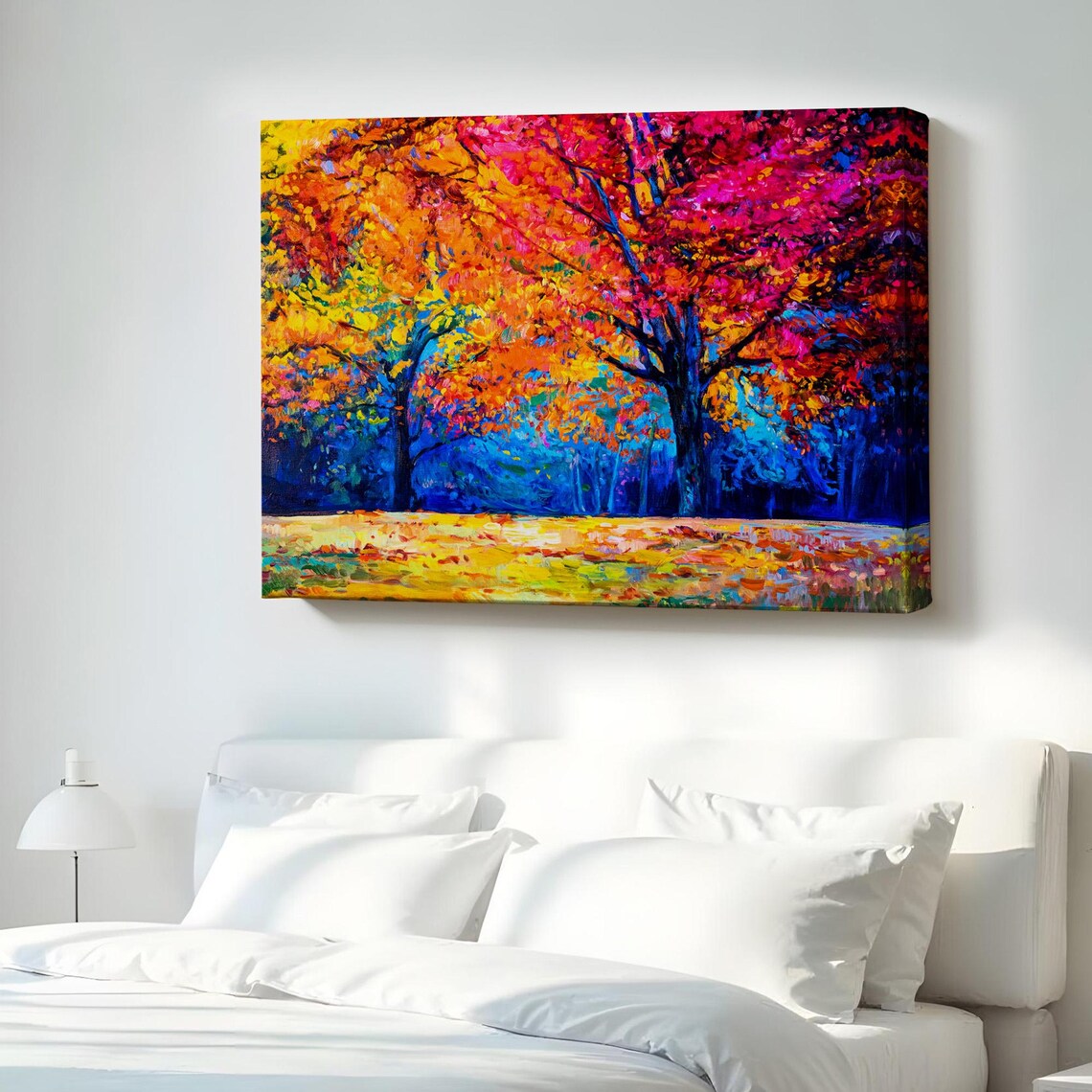 Vibrant Autumn Trees Impasto Oil Painting Colorful Forest Poster