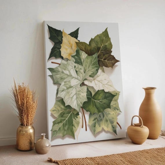 Leaf Botanical Canvas Green Nature Print Poster Realistic Foliage Illustration Framed Earthy Plant Decor Minimal Natural Wall Artwork