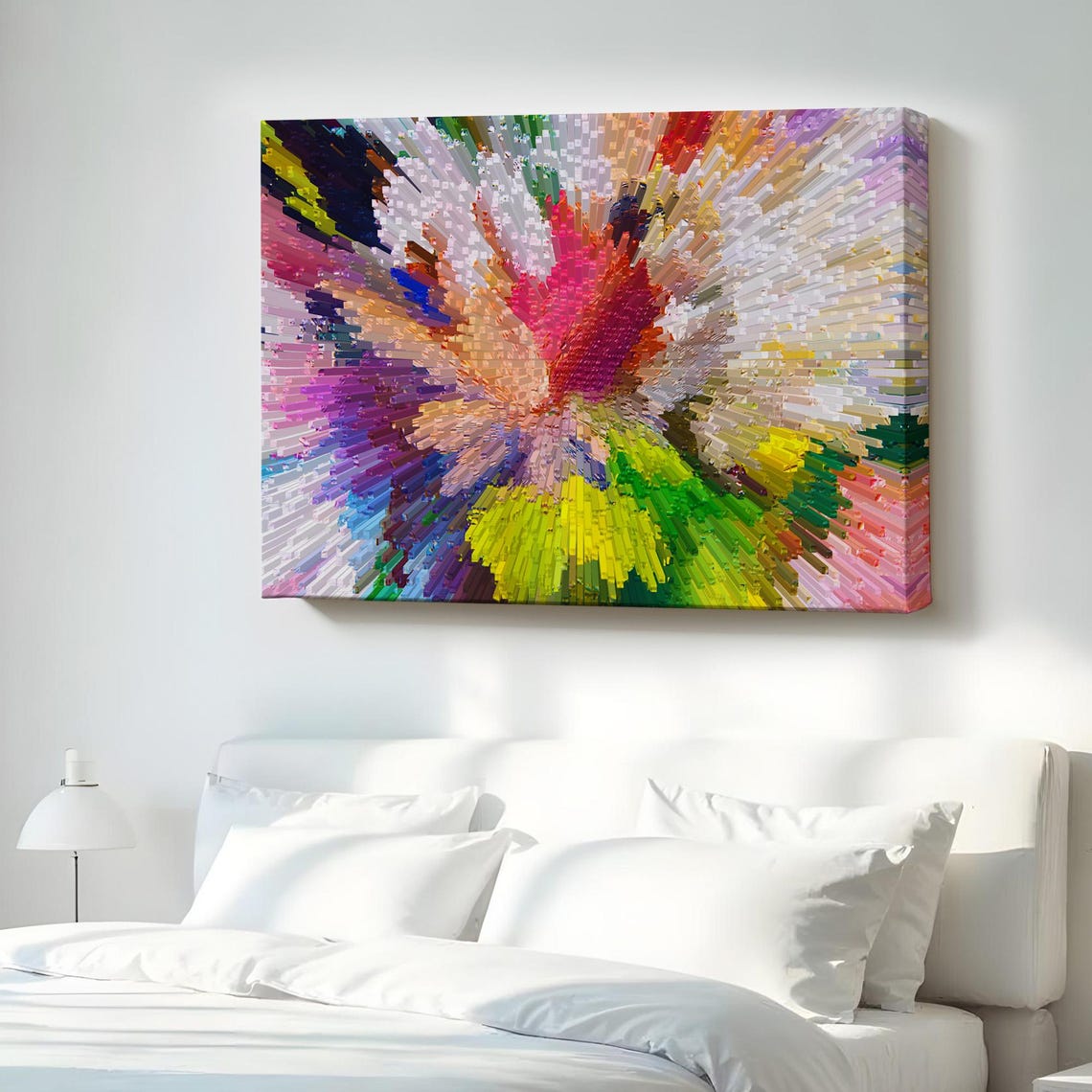 Abstract Pixel Flower Burst Multicolor Explosion Canvas Wall Art
