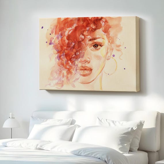 African Woman Watercolor Look Decorative Canvas Art Portrait Decor Wall