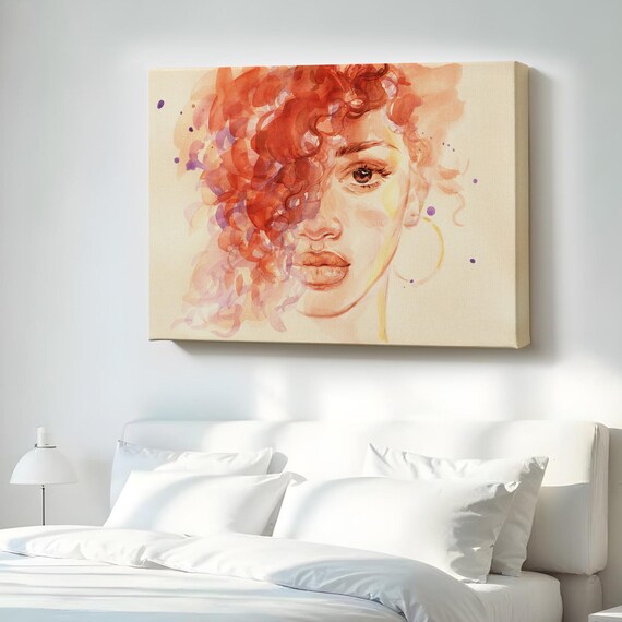 Elegant Woman With Fiery Red Hair Watercolor Style Portrait Poster