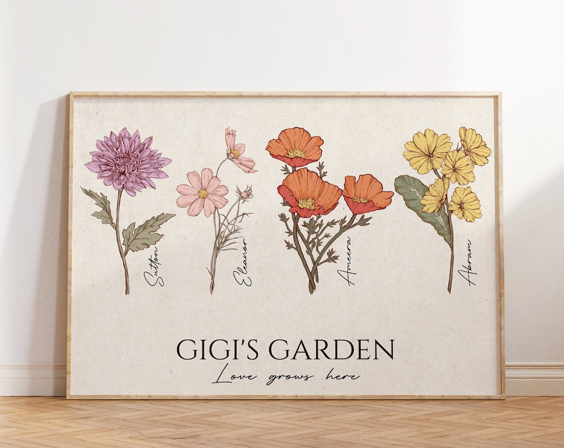 Family Birth Month Flowers Personalized Garden Art Print