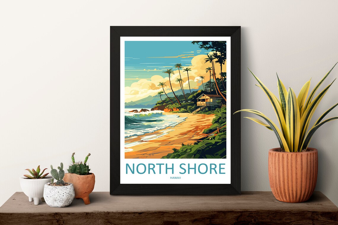 North Shore Hawaii Palm Beach Golden Sand Surf Oahu Travel Art Poster - Image 3