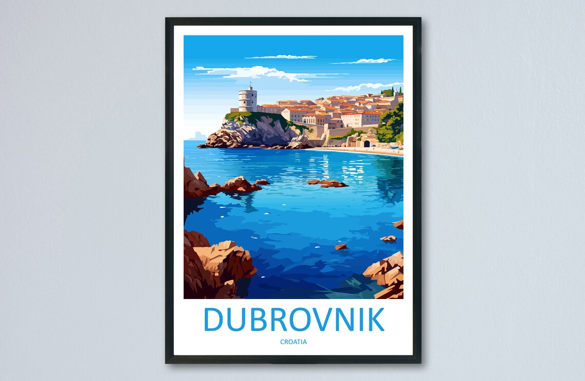 Dubrovnik Croatia Old Town Fortress Adriatic Seafront Travel Poster