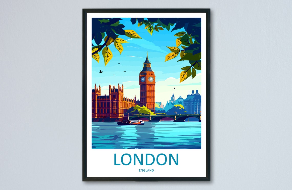 London Big Ben Westminster Thames Riverside Landmark Travel Poster