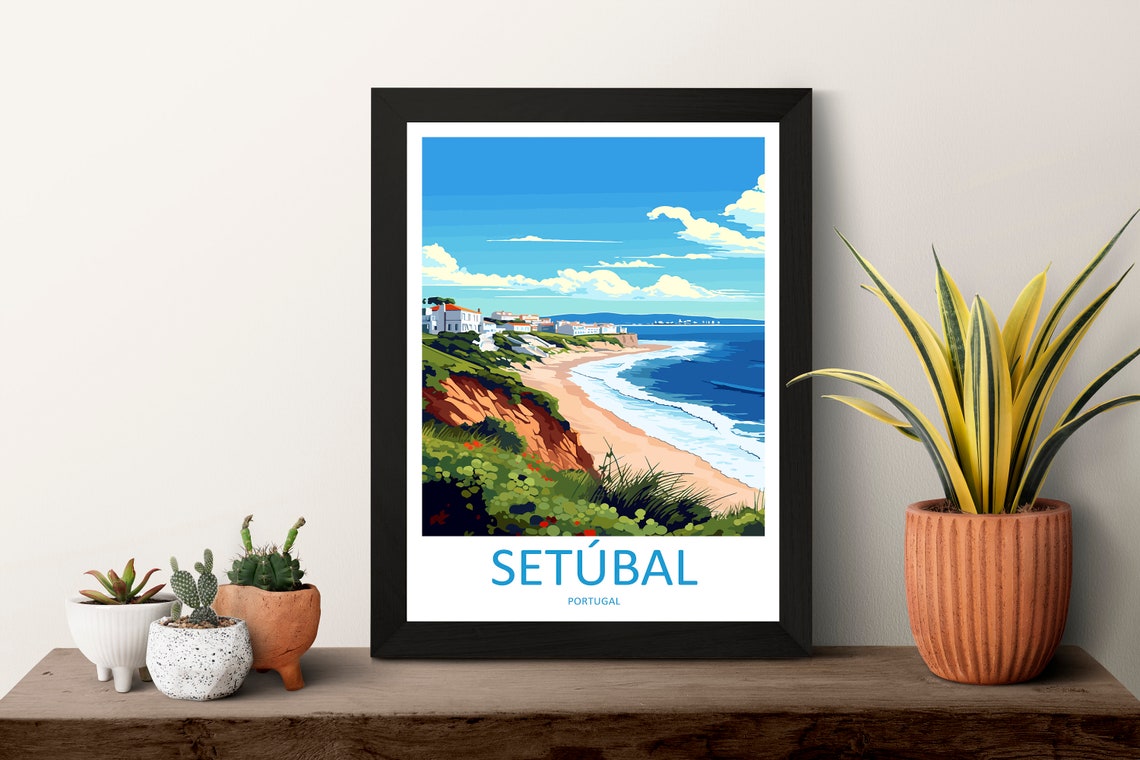 Setubal Portugal Red Cliffs Beach Coastal Landscape Travel Poster - Image 3
