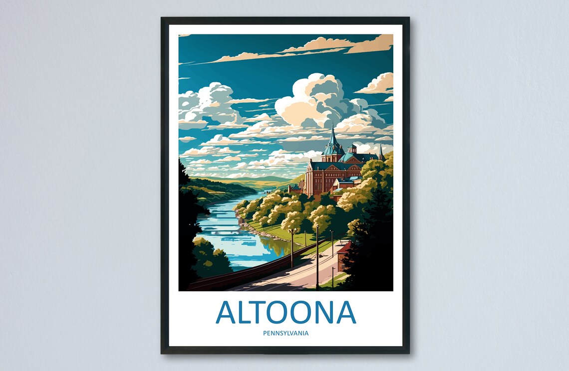 Altoona Pennsylvania Riverside Grand Historic Building Travel Poster