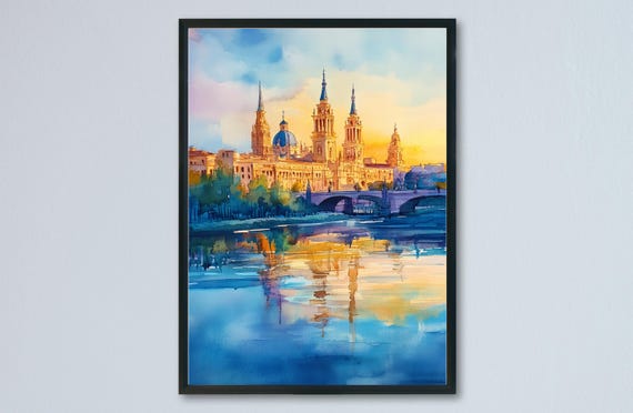 Zaragoza Watercolor Travel Poster, Spain City Print