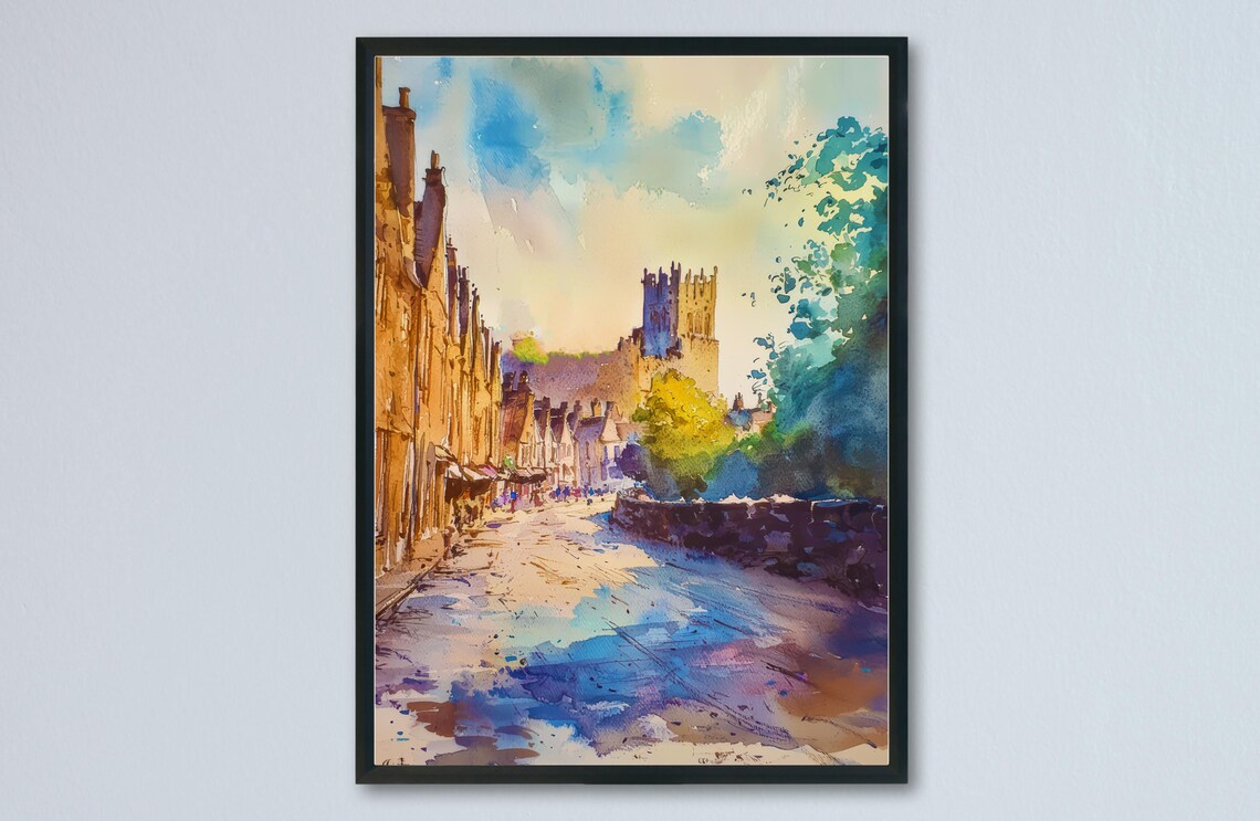 Richmond Yorkshire Castle Tower Stone Street Historic Market Town Poster