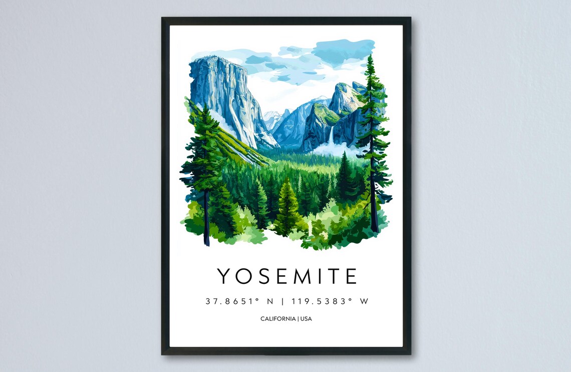 Yosemite Valley Watercolor Granite Cliffs National Park California Poster