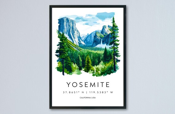 Yosemite Valley Watercolor Granite Cliffs National Park California Poster