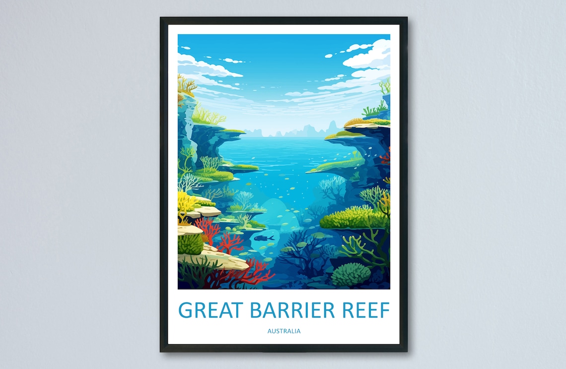 Great Barrier Reef Travel Poster, Australia Wall Art